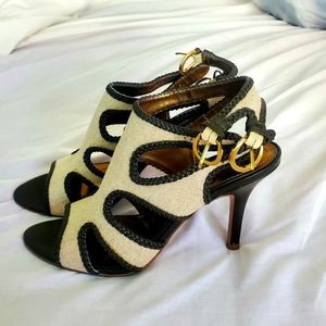 Tahari Lexie Beige and Brown Strappy Heeled Sandal